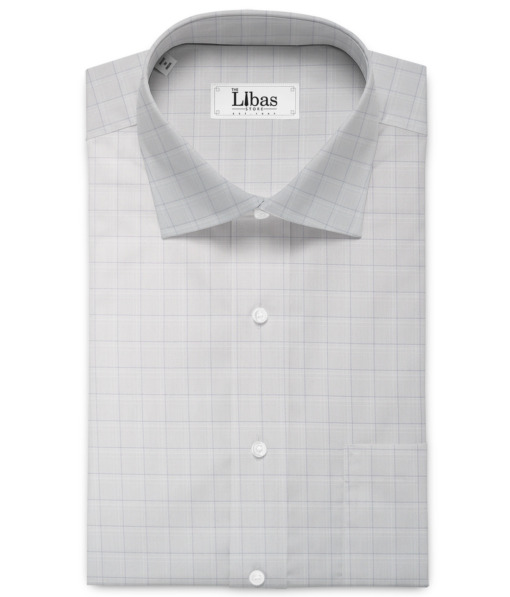 Siyaram's Men's Poly Cotton Checks  Unstitched Wrinkle Free Shirting Fabric (Light Grey)