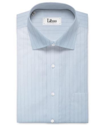 Siyaram's Men's Poly Cotton Striped  Unstitched Wrinkle Free Shirting Fabric (Sky Blue)