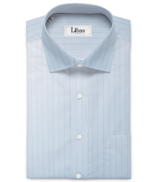 Siyaram's Men's Poly Cotton Striped  Unstitched Wrinkle Free Shirting Fabric (Sky Blue)