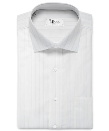 Siyaram's Men's Poly Cotton Striped  Unstitched Wrinkle Free Shirting Fabric (White)