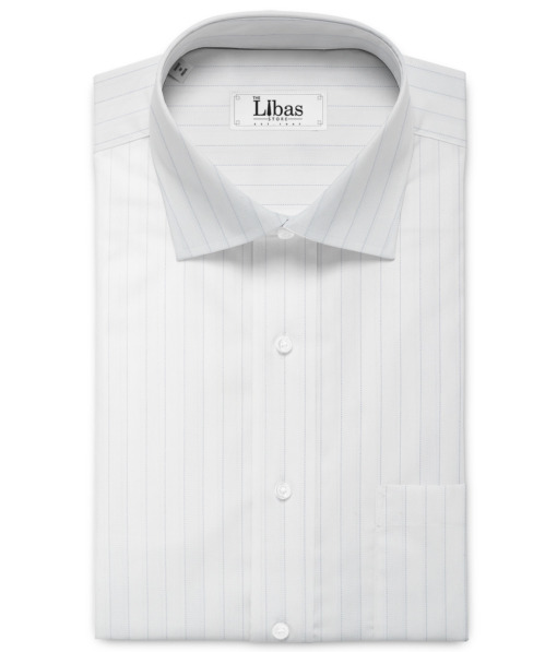 Siyaram's Men's Poly Cotton Striped  Unstitched Wrinkle Free Shirting Fabric (White)