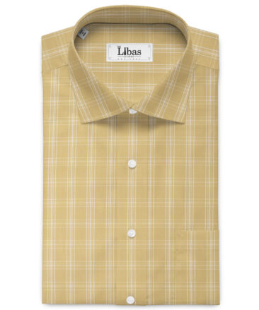 Siyaram's Men's Poly Cotton Checks  Unstitched Wrinkle Free Shirting Fabric (Latte Beige)