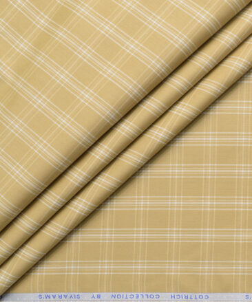 Siyaram's Men's Poly Cotton Checks  Unstitched Wrinkle Free Shirting Fabric (Latte Beige)