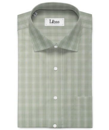 Siyaram's Men's Poly Cotton Checks  Unstitched Wrinkle Free Shirting Fabric (Light Olive Green)