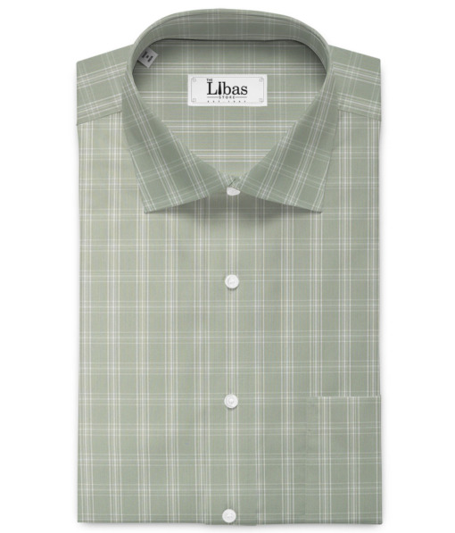 Siyaram's Men's Poly Cotton Checks  Unstitched Wrinkle Free Shirting Fabric (Light Olive Green)