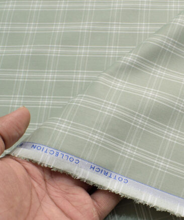 Siyaram's Men's Poly Cotton Checks  Unstitched Wrinkle Free Shirting Fabric (Light Olive Green)