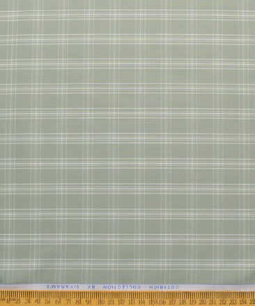 Siyaram's Men's Poly Cotton Checks  Unstitched Wrinkle Free Shirting Fabric (Light Olive Green)