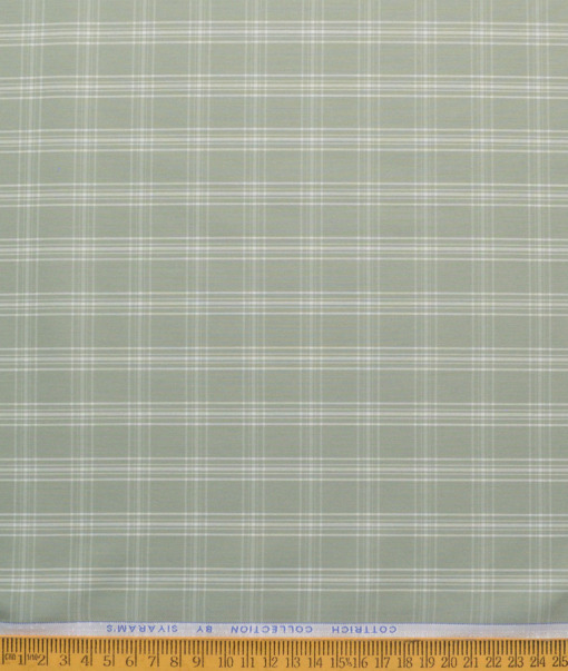 Siyaram's Men's Poly Cotton Checks  Unstitched Wrinkle Free Shirting Fabric (Light Olive Green)