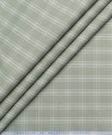 Siyaram's Men's Poly Cotton Checks  Unstitched Wrinkle Free Shirting Fabric (Light Olive Green)