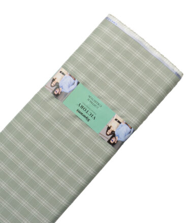 Siyaram's Men's Poly Cotton Checks  Unstitched Wrinkle Free Shirting Fabric (Light Olive Green)