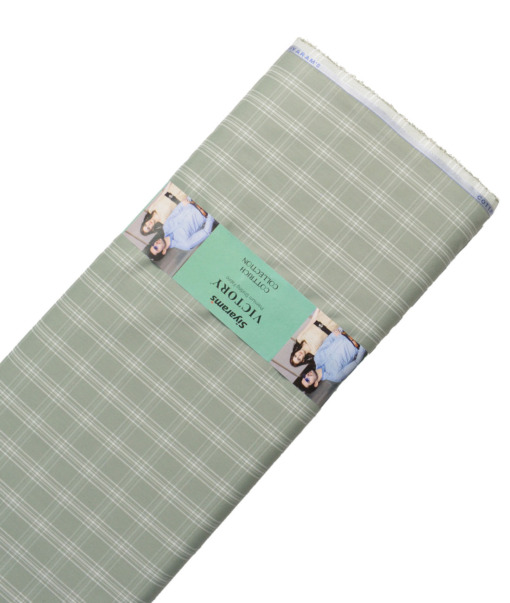 Siyaram's Men's Poly Cotton Checks  Unstitched Wrinkle Free Shirting Fabric (Light Olive Green)