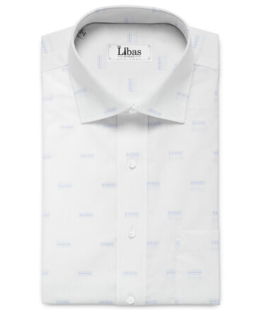 Siyaram's Men's Poly Cotton Self Design  Unstitched Wrinkle Free Shirting Fabric (White & Blue)