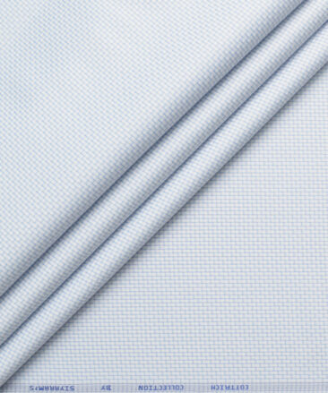 Siyaram's Men's Poly Cotton Self Design  Unstitched Wrinkle Free Shirting Fabric (White & Sky Blue)