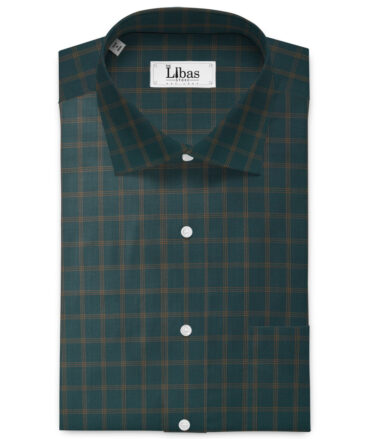 Siyaram's Men's Poly Cotton Checks  Unstitched Wrinkle Free Shirting Fabric (Dark Pine Green)