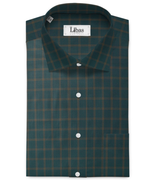 Siyaram's Men's Poly Cotton Checks  Unstitched Wrinkle Free Shirting Fabric (Dark Pine Green)