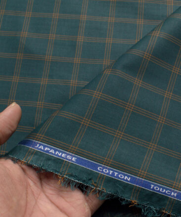 Siyaram's Men's Poly Cotton Checks  Unstitched Wrinkle Free Shirting Fabric (Dark Pine Green)