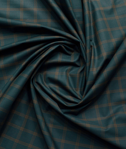 Siyaram's Men's Poly Cotton Checks  Unstitched Wrinkle Free Shirting Fabric (Dark Pine Green)