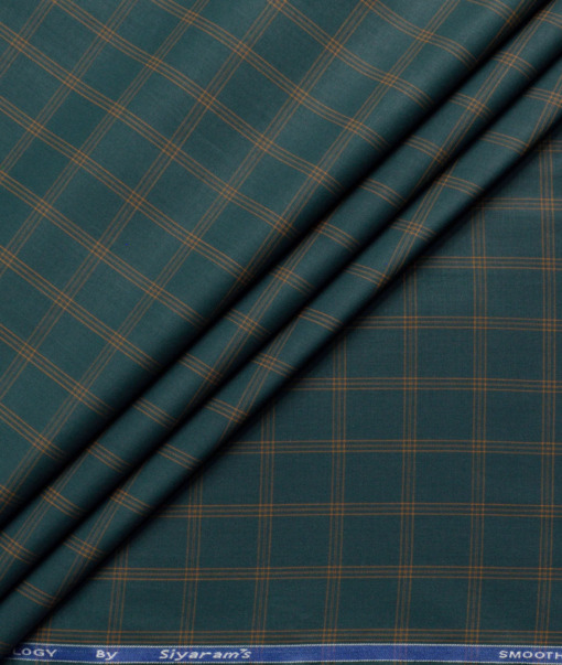 Siyaram's Men's Poly Cotton Checks  Unstitched Wrinkle Free Shirting Fabric (Dark Pine Green)