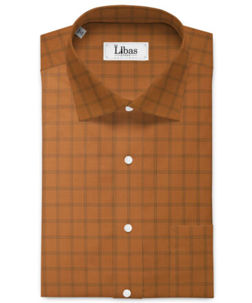 Siyaram's Men's Poly Cotton Checks  Unstitched Wrinkle Free Shirting Fabric (Ginger Orange)