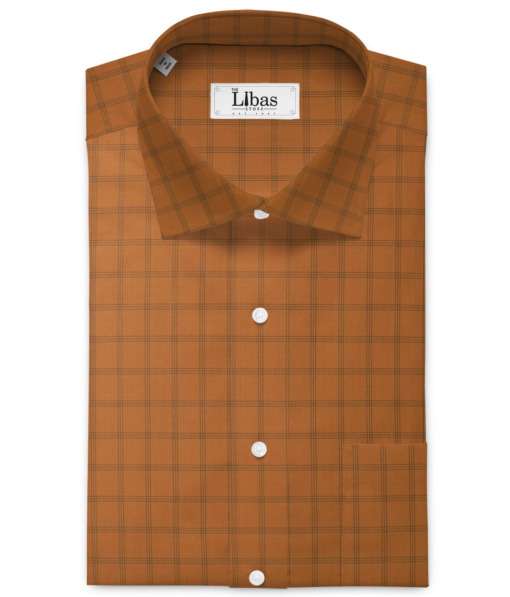 Siyaram's Men's Poly Cotton Checks  Unstitched Wrinkle Free Shirting Fabric (Ginger Orange)