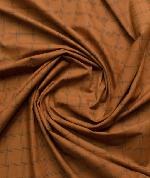 Siyaram's Men's Poly Cotton Checks  Unstitched Wrinkle Free Shirting Fabric (Ginger Orange)