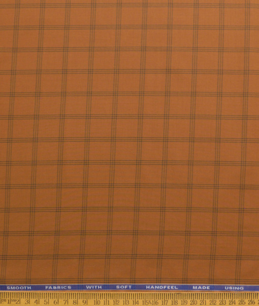 Siyaram's Men's Poly Cotton Checks  Unstitched Wrinkle Free Shirting Fabric (Ginger Orange)