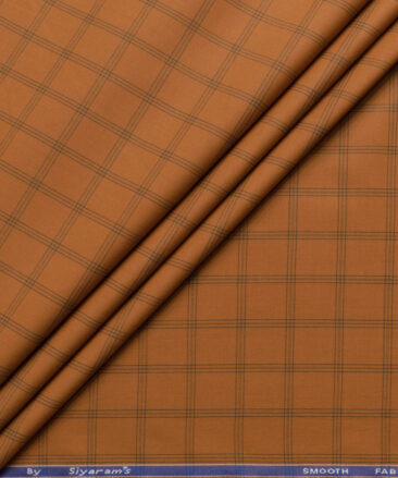 Siyaram's Men's Poly Cotton Checks  Unstitched Wrinkle Free Shirting Fabric (Ginger Orange)