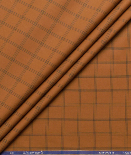 Siyaram's Men's Poly Cotton Checks  Unstitched Wrinkle Free Shirting Fabric (Ginger Orange)