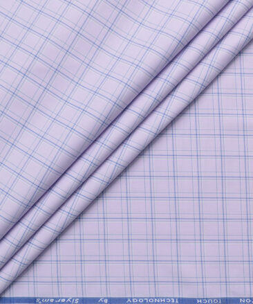 Siyaram's Men's Poly Cotton Checks  Unstitched Wrinkle Free Shirting Fabric (Light Purple)