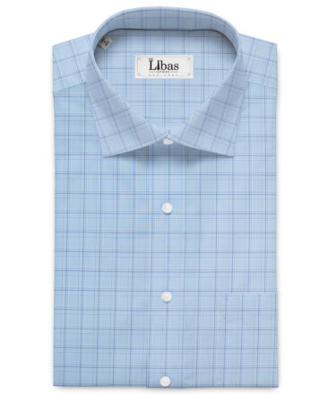 Siyaram's Men's Poly Cotton Checks  Unstitched Wrinkle Free Shirting Fabric (Sky Blue)