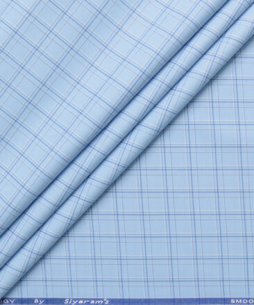 Siyaram's Men's Poly Cotton Checks  Unstitched Wrinkle Free Shirting Fabric (Sky Blue)