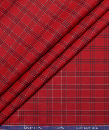 Siyaram's Men's  Superfine Cotton Checks  Unstitched Shirting Fabric (Red)