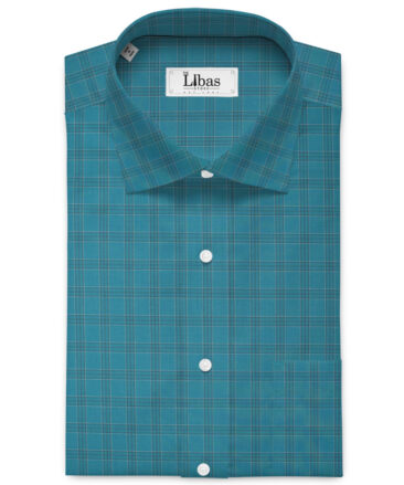 Siyaram's Men's  Superfine Cotton Checks  Unstitched Shirting Fabric (Teal Blue)