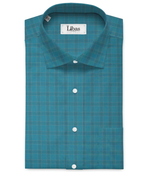 Siyaram's Men's  Superfine Cotton Checks  Unstitched Shirting Fabric (Teal Blue)