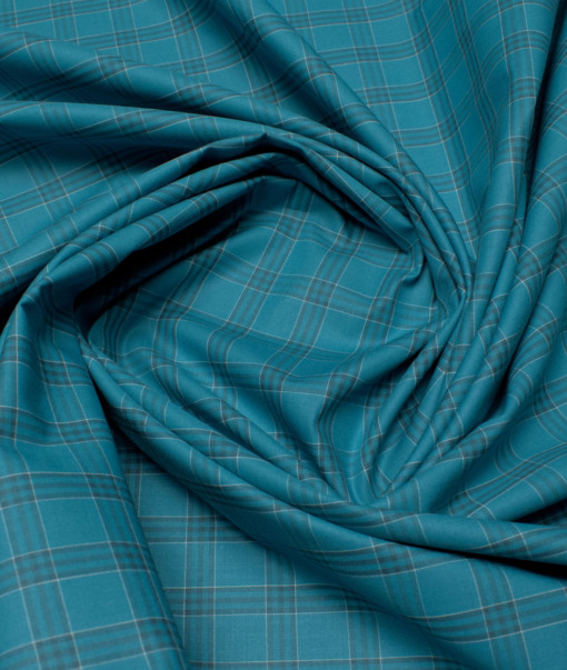 Siyaram's Men's  Superfine Cotton Checks  Unstitched Shirting Fabric (Teal Blue)