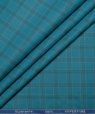 Siyaram's Men's  Superfine Cotton Checks  Unstitched Shirting Fabric (Teal Blue)