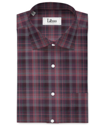 Soktas Men's  Giza Cotton Checks  Unstitched Shirting Fabric (Dark Wine)