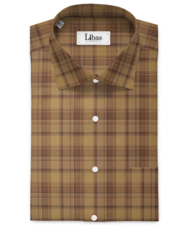 Soktas Men's  Giza Cotton Checks  Unstitched Shirting Fabric (Light Brown)