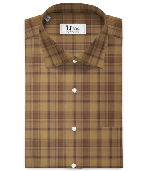 Soktas Men's  Giza Cotton Checks  Unstitched Shirting Fabric (Light Brown)