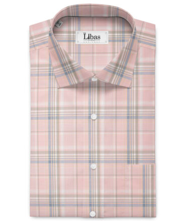 Soktas Men's  Giza Cotton Checks  Unstitched Shirting Fabric (Pink)