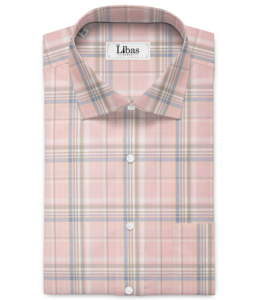 Soktas Men's  Giza Cotton Checks  Unstitched Shirting Fabric (Pink)