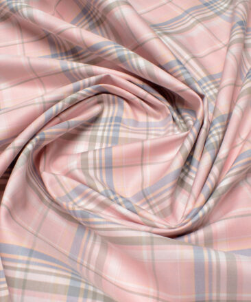 Soktas Men's  Giza Cotton Checks  Unstitched Shirting Fabric (Pink)