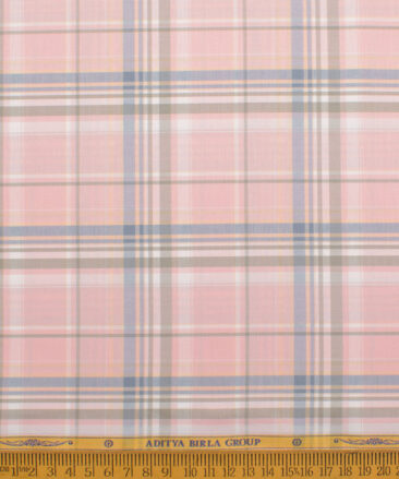 Soktas Men's  Giza Cotton Checks  Unstitched Shirting Fabric (Pink)