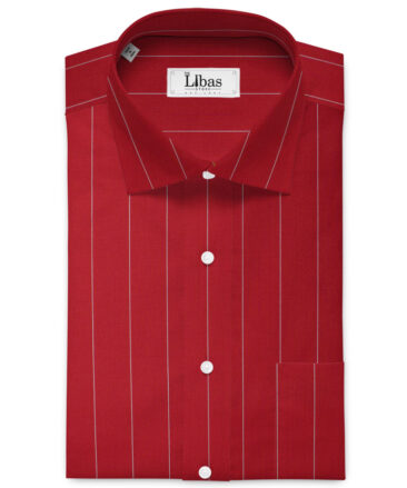 Soktas Men's  Giza Cotton Striped  Unstitched Shirting Fabric (Red)