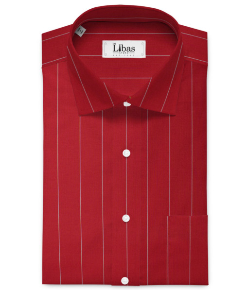 Soktas Men's  Giza Cotton Striped  Unstitched Shirting Fabric (Red)