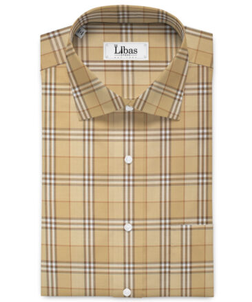 Soktas Men's  Giza Cotton Checks  Unstitched Shirting Fabric (Sepia Beige)