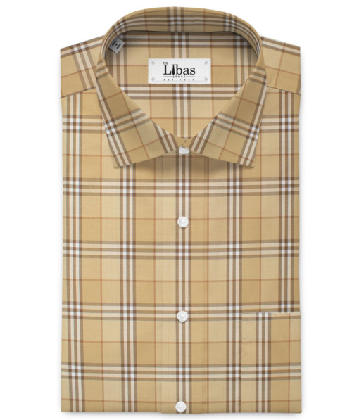 Soktas Men's  Giza Cotton Checks  Unstitched Shirting Fabric (Sepia Beige)