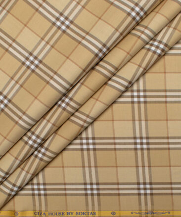 Soktas Men's  Giza Cotton Checks  Unstitched Shirting Fabric (Sepia Beige)