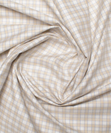 Soktas Men's  Giza Cotton Checks  Unstitched Shirting Fabric (White & Oat Beige)