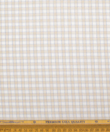 Soktas Men's  Giza Cotton Checks  Unstitched Shirting Fabric (White & Oat Beige)